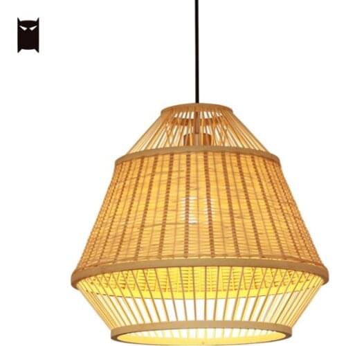 Bamboo Wicker Rattan Cell Pendant Light Fixture Nordic Minimalist Japanese Hanging Ceiling Lamp Farmhouse Tatami Tea Dining Room