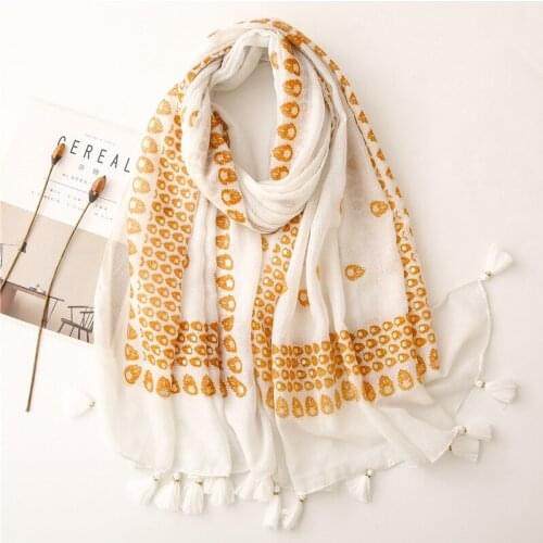 White Bronzing Unique Large Scarf Women Elegant Wrap Shawl Decorated Smooth Neck Scarf