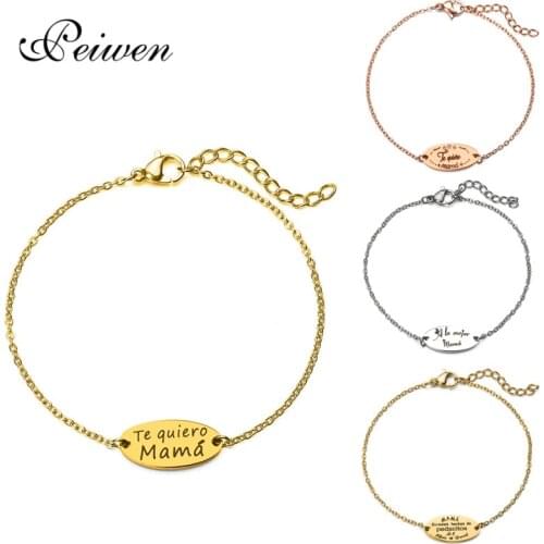 Spanish Te quiero Mama Pendant Bracelet Stainless Steel Rose Gold Silver Color Bracelets For Women Love Mother Jewelry Gift