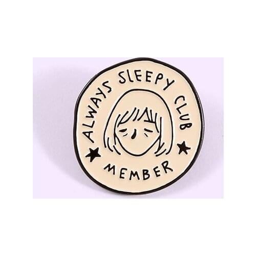 New Lazy Short Hair Girl Round Brooches Romantic Metal Badge Cartoon Cute Creative Gift Korean Pendant Pins Enamel