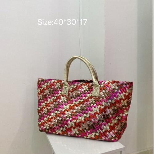 New Designer Handmade Woven Handbags Women Large Capacity Tote Shopping Bags Faux Leather Shoulder Bag Luxury Brand Big Purses