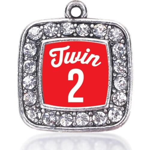TWIN TWO ONE SQUARE CHARM ANTIQUE SILVER PLATED CRYSTAL JEWELRY