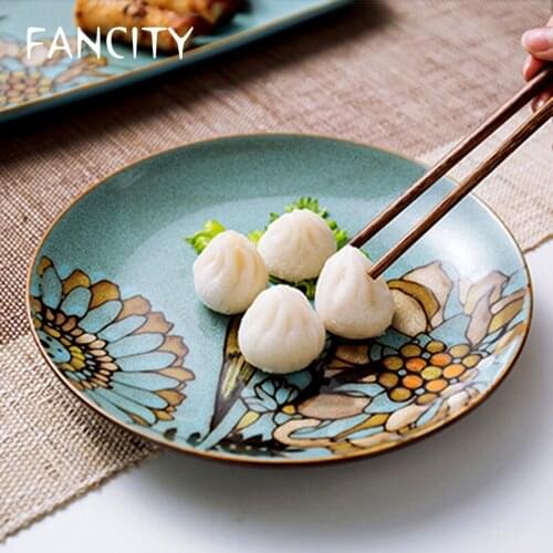 FANCITY Hand-painted household dishes creative western dishes steak dishes flat dishes personalized tableware ceramic dishes bre