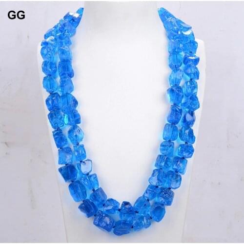 GuaiGuai Jewelry 17x19MM Natural Blue Nugget Rough Glass Quartz Necklace For Women