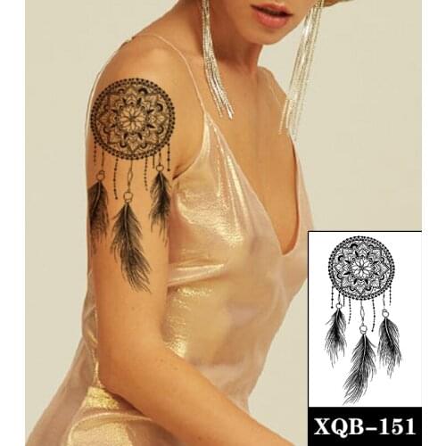 Indian Dream Catcher Waterproof Temporary Tattoo Sticker Black Sanskrit Flowers Fake Tattoos Flash Tatoos Arm Body Art Women Men