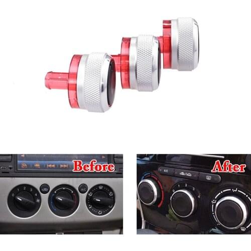 BBQ@FUKA 3pcs Silver A/C Heater Switch Button Knob Dials Cover For 2000-2011 Peugeot 206 207 Decorative Car-styling Accessories
