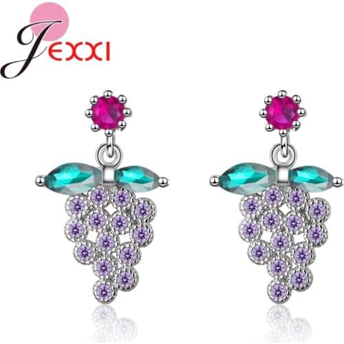 Hot Sale Top Quality Accessories For Women Lovely Grape Shape Stud Earrings Purple Red AAA Cubic Zircon 925 Sterling Silver Gift