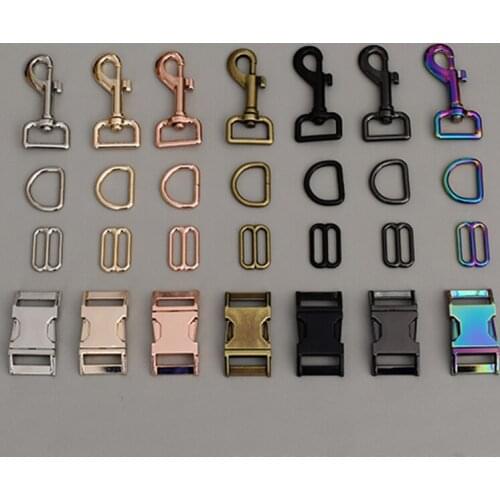 100 suit metal buckle 8 button D ring metal dog clasp set for 25mm webbing metal DIY Dog Collar Leash Set -Seven colors