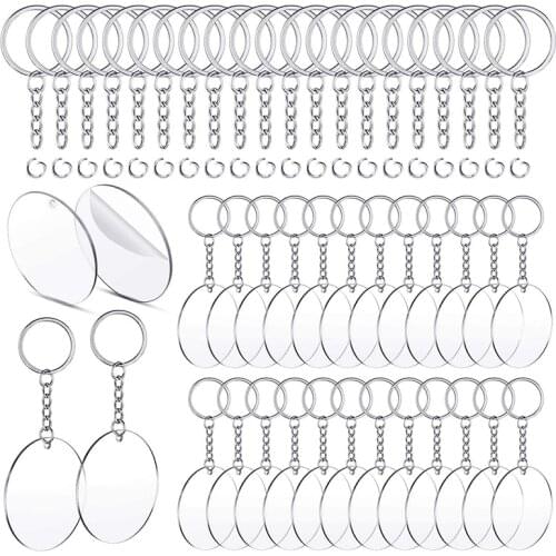 150 Pcs 2 Inches Acrylic Transparent Discs and Key Chains Set, Clear Blank Acrylic Discs Round Keychain for DIY Projects