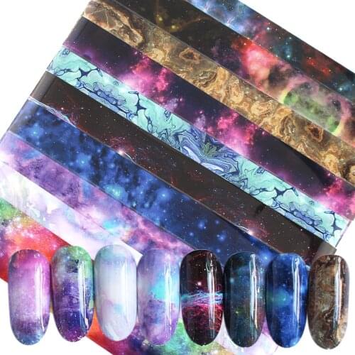 10Pcs Starry Sky Holographic Nail Foil Transfer Set Decal for Nails art Stickers Mix Design DIY Salon Decoration Wraps Manicure