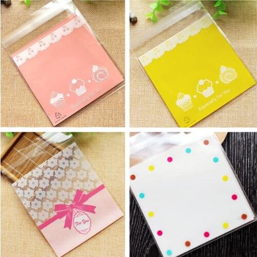 50Pcs/Lot 10*10cm Baking Biscuit Bags Snack Candy Plastic Bag Wedding Party Food Gift Self Adhesive Bag Birthday Party Supplies