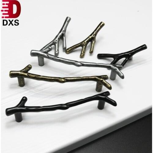 DXS Tree Branch Furniture Handle 96mm 128mm Black Silver Bronze Kitchen Cabinet Handles Drawer Knobs Door Pulls Hardware