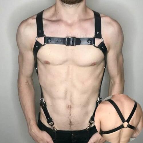 Sexual Leather Gay Clothes Adjustable Chest Harness Men BDSM Fetish Body Bondage Cage Shoulder Harness Belt Rave Gay Exotic Tops