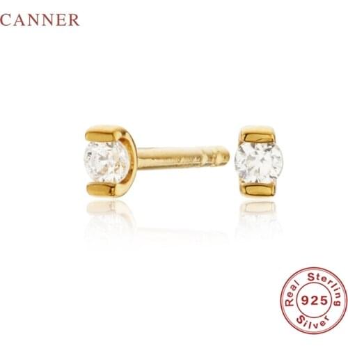 CANNER Fashion Wild Diamond Stud Earrings 100% 925 Sterling Silver Zircon Earrings For Women Gold Jewelry Korean Aretes De Mujer
