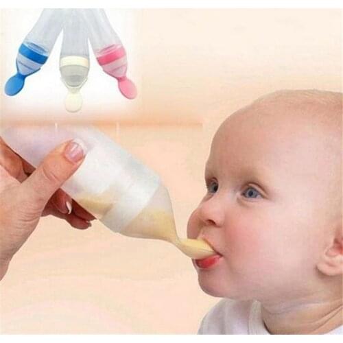 90ML Bottle With Spoon Feeder Feeding Safety Infant Baby Silicone Feeder Food Rice Cereal Bottle For Best Lovely Gift