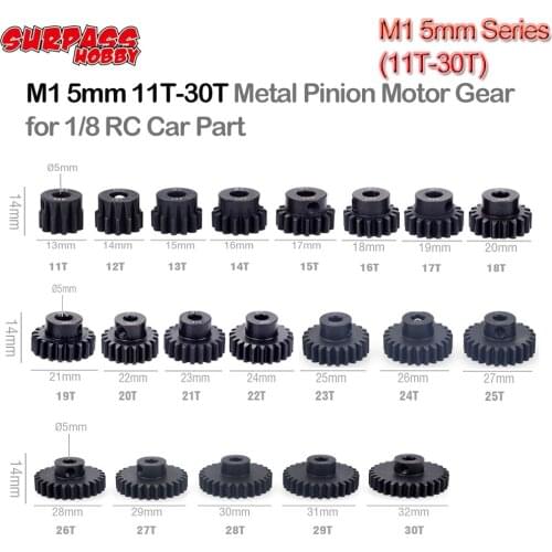 SURPASS HOBBY 1pcs M1 5mm 11T-30T Metal Pinion Motor Gear for 1/8 RC Car Motor