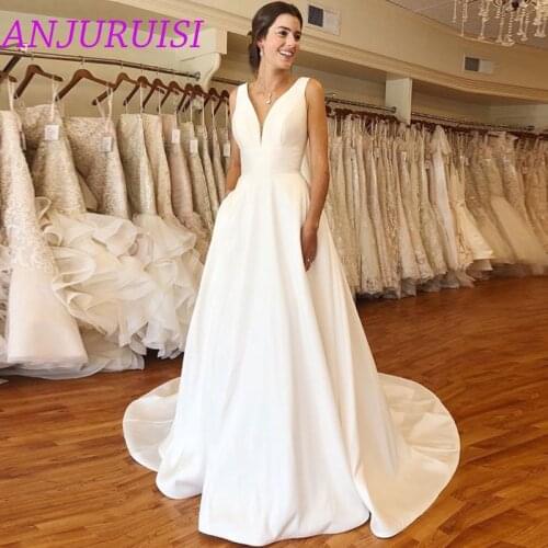 ANJURUISI 2020 vestidos novias boda Wedding Dresses Ivory Satin Bridal Gowns sheer robe hochzeitskleid bestidos para bodas sexy