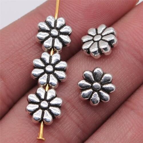 Tristana 20pcs Charms Small Flower Beads 9x9mm Antique Silver Color For Jewelry Making Accessories