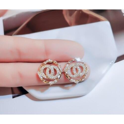 Top Quality Luxury Brand Needle Grinding Small Circle Letter Stud Earrings for Women Brim Micro Inlay Zircon Gothic Jewelry 2020
