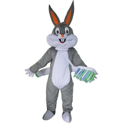 Adult Grey Bugs bunny Rabbit Mascot Costume Carnival Festival Commercial Advertising Party Dress With A Mini Fan Inside Head