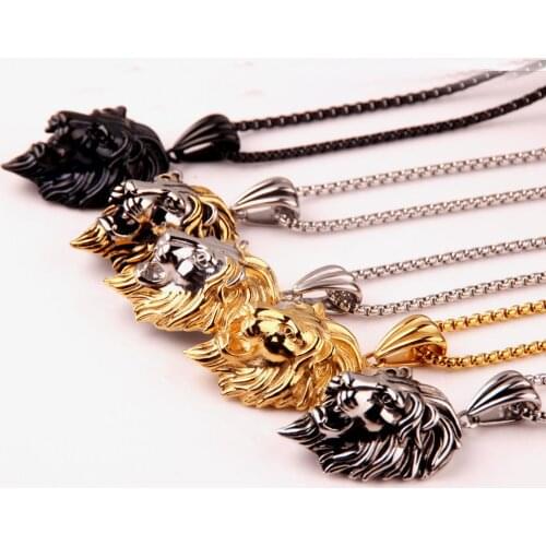 Hip Hop Jewelry Heavy Lion Head Pendant Mens Necklace on The Neck Stainless Steel Choker Punk Boy Best Gift Wholesale Box Chain