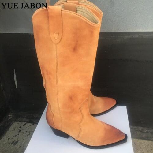 Suede Leather Women Winter Boots Knee High Motorcycle Shoes Retro Cowboy Pleated Long Boots Point toe kitten Heel Knight boots