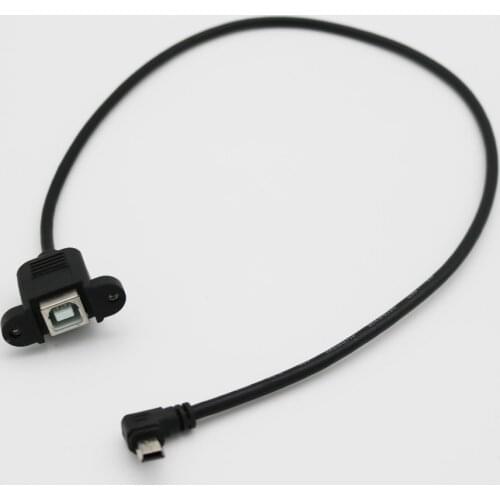 1pcs Black USB 2.0 B Female Panel Mount To Mini 5 Pin Male Right Angle Extension Printer Scanner Adapter Cable 50cm