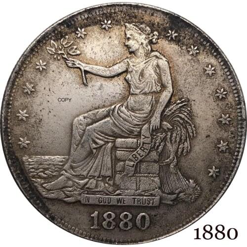 United States America 1880 1 Trade One Dollar US In God We Trust With Motto 420 Grains 900 Fine Silver Plated Copy Coin