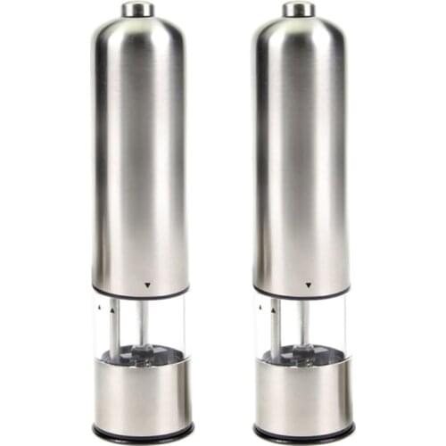 2Pcs Electric Stainless Steel Salt Mill Pepper Mill Spice Mill Silver with Lamp