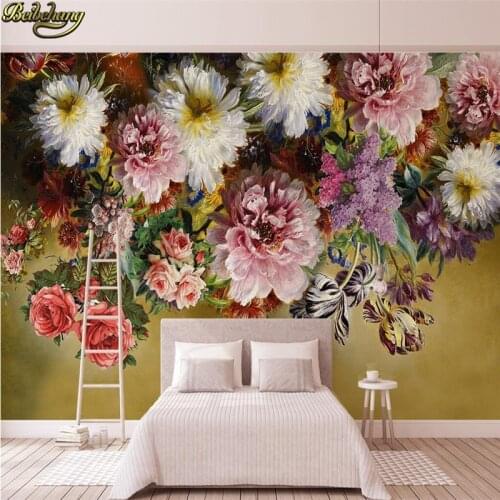 Beibehang papel de parede 3d Vintage pastoral hand painted roses wallpaper for walls 3 d TV background wall paper roll painting