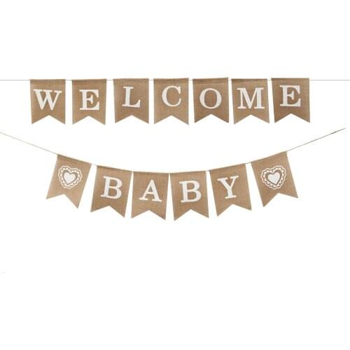5.6m 13pcs Jute Hanging Hemp Letter Flags Welcome Baby Shower Babys Born Party Happy Birthday Party Decoration Home Decoration