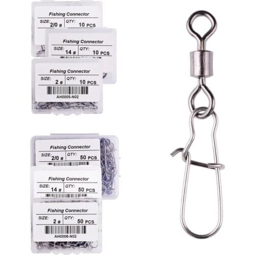 50PC/Lot Fishing Lure Rolling Swivel with Snap Stainless Steel Fishing Hook Connector Link Pin Bearing Swivels Tackle Box