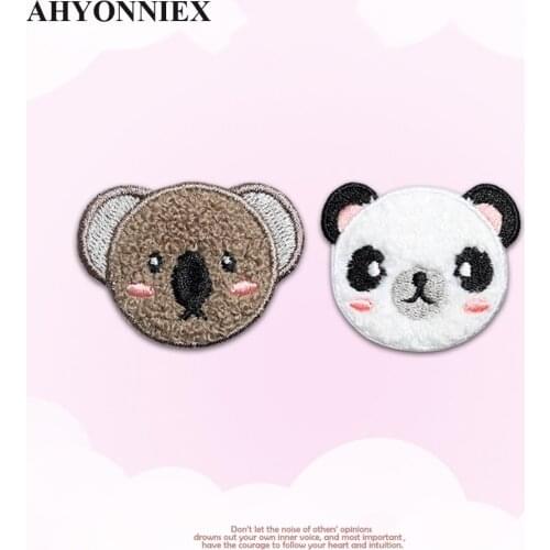 AHYONNIEX 3D Peluche Plush Panda Koala Patch Cute Cartoon Iron On Patches Badges For Clothes Stickers for Scarf DIY Applique