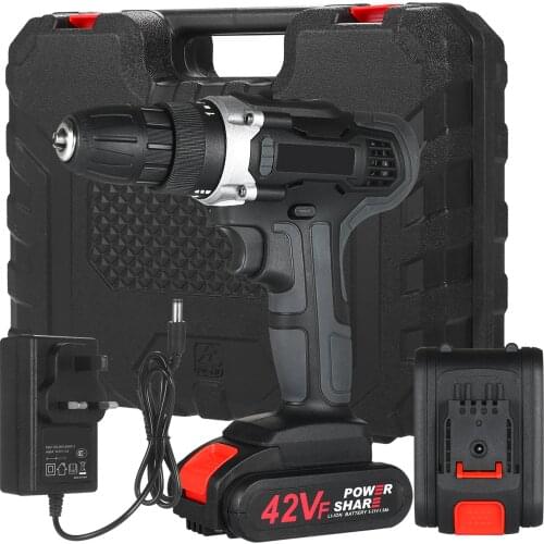 Cordless Electric Power Drill Brushless Hammer Drill Electric Screwdriver 2x1.5Ah Batteries Fast Charger+Battery Power Tools