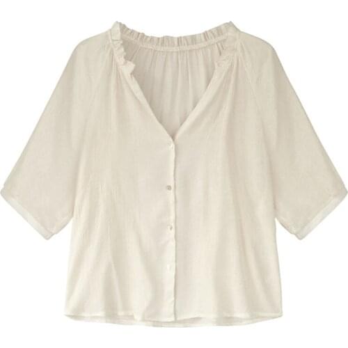 Women Blouse Spring Summer Loaded New Loose V-neck Short-sleeved Chiffon Bottoming Shirt Female Students Super Fairy Wild Shirt