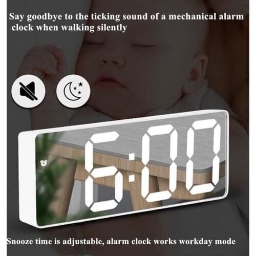 Digital Alarm Clock Mirror LED Night Lights Thermometer Wall Clock Lamp Square Rectangle Multi-function Desk Clocks USB
