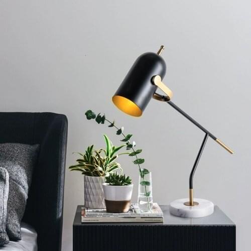 American Style Decorative Bar Bedroom Bed Side Black Marble Base Metal Led Restaurant Table Lamp home deco