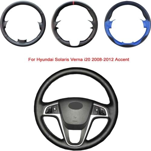 Breathable Punch Hand-Stitched Black Artificial Leather Car Steering Wheel cover For Hyundai Solaris Verna i20 2008-2012 Accent