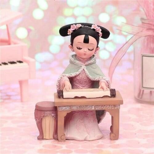 4 Style Chinese Court Girls Hanfu Girl Resin Figurines Princess Gege Mini Ornaments Home Desktop Decoration Doll Gifts For Kids