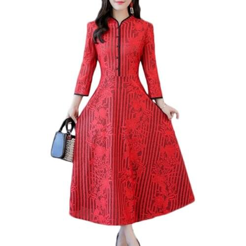 Lace Dress 2019 Spring New Womens Elegant Temperament waist was Thin Long Dresses Womens Fashion Bottom Plus size Dresses F117