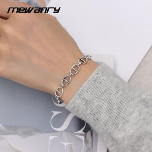 MEWANRY 925 Sterling Silver Couples Bracelets Trendy Hip Hop Vintage Hollow Geometric Thai Silver Party Jewelry Birthday Gifts