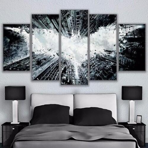 5 Pieces Wall Art Canvas Painting Fine Dark Knight Poster Black White Home Decorative Bedroom Living Room Modular Pictures