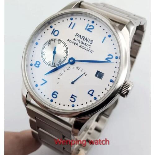 Parnis 43mm white dial date power reserve Automatic Self-Wind Mechanical movement mens watch Mechanical watches