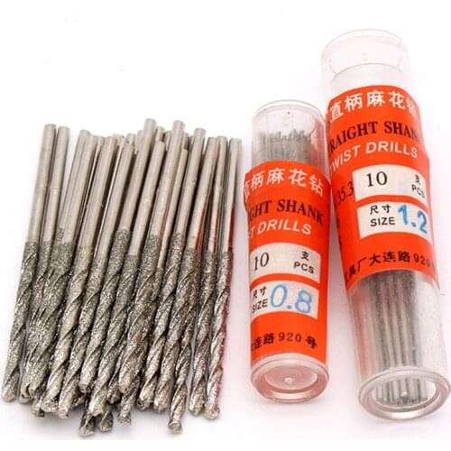 10pc/lot Crystal Glass Jade Jewelry Polishing Diamond Coated Twist Drill Bit Set Drill Fine Diamond Needle Twist Drill Bits