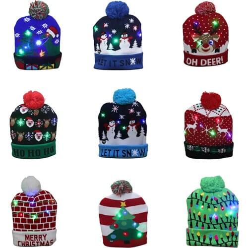 2020 New Hot Fashion Christmas Lighting Cap Knitting Hat Protective No-Brim Cartoon Santa Snowmen Breathable Round Accessory
