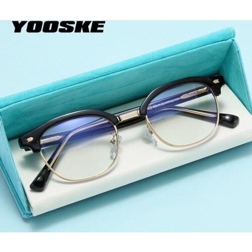 YOOSKE Anti Blue Light Computer Glasses Frames Women Men Acetate Half Frame Optical Eyeglasses Myopia Eyewear Retro Spectacle