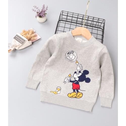 Autumn Fall Toddler Girl Outfits Knitted Sweaters Mickey Mouse Embroidery Fashion Cartoon Duck Tops Warm Little Boys Clothes