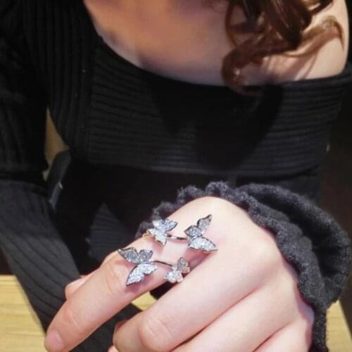 Luxury Butterfly Open Adjustable Rings For Women Full Crystal Wedding Rings Rose Gold Finger Ring Jewelry Engagement Gift 2021