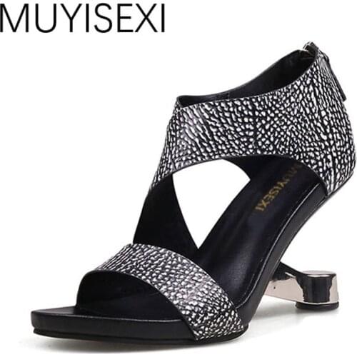 Summer Women Sandals Gladiator Sandals Women Strange Metal High Heel 9cm Womens Shoes Zapatos Mujer plus size HL94 MUYISEXI