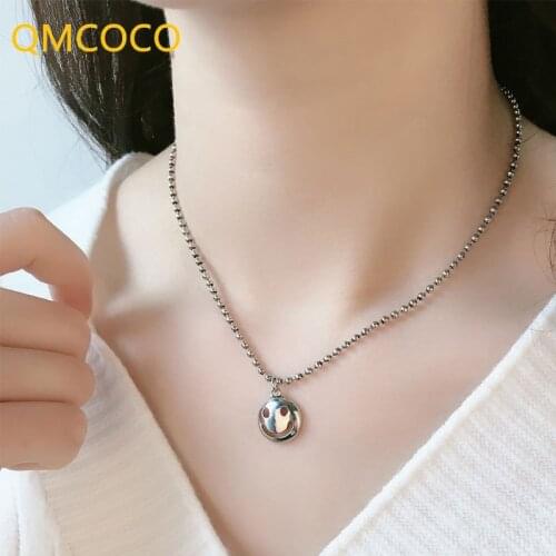 925 Silver Simple Trendy Smiley Face Pendant Sweater Chain Personality Design Female Party Gift Fashion Collarbone Necklace